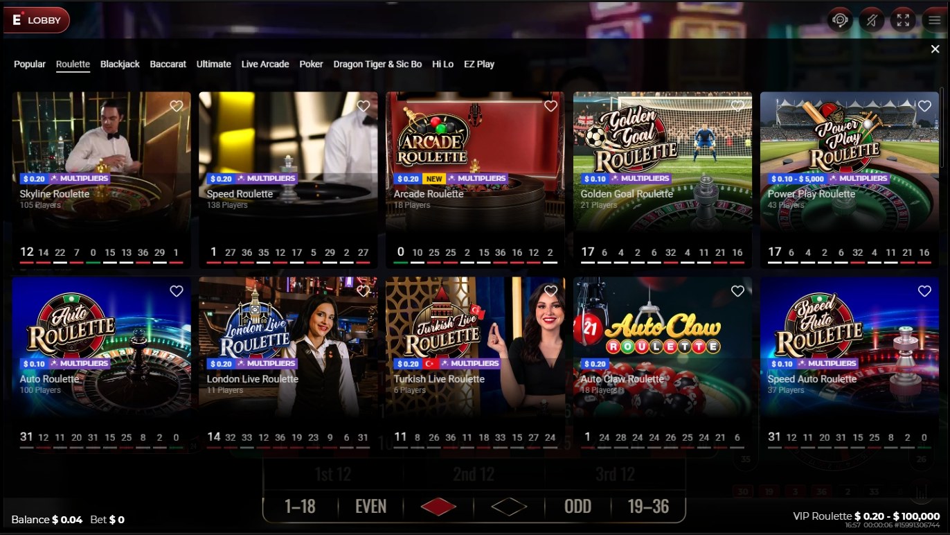 Lobby der Live-Roulette-Tische von Ezugi