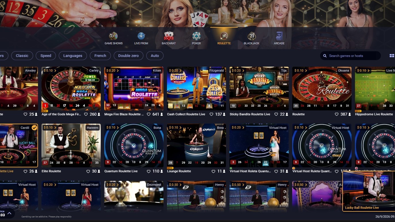 Lobby der Live-Roulette-Tische von Playtech