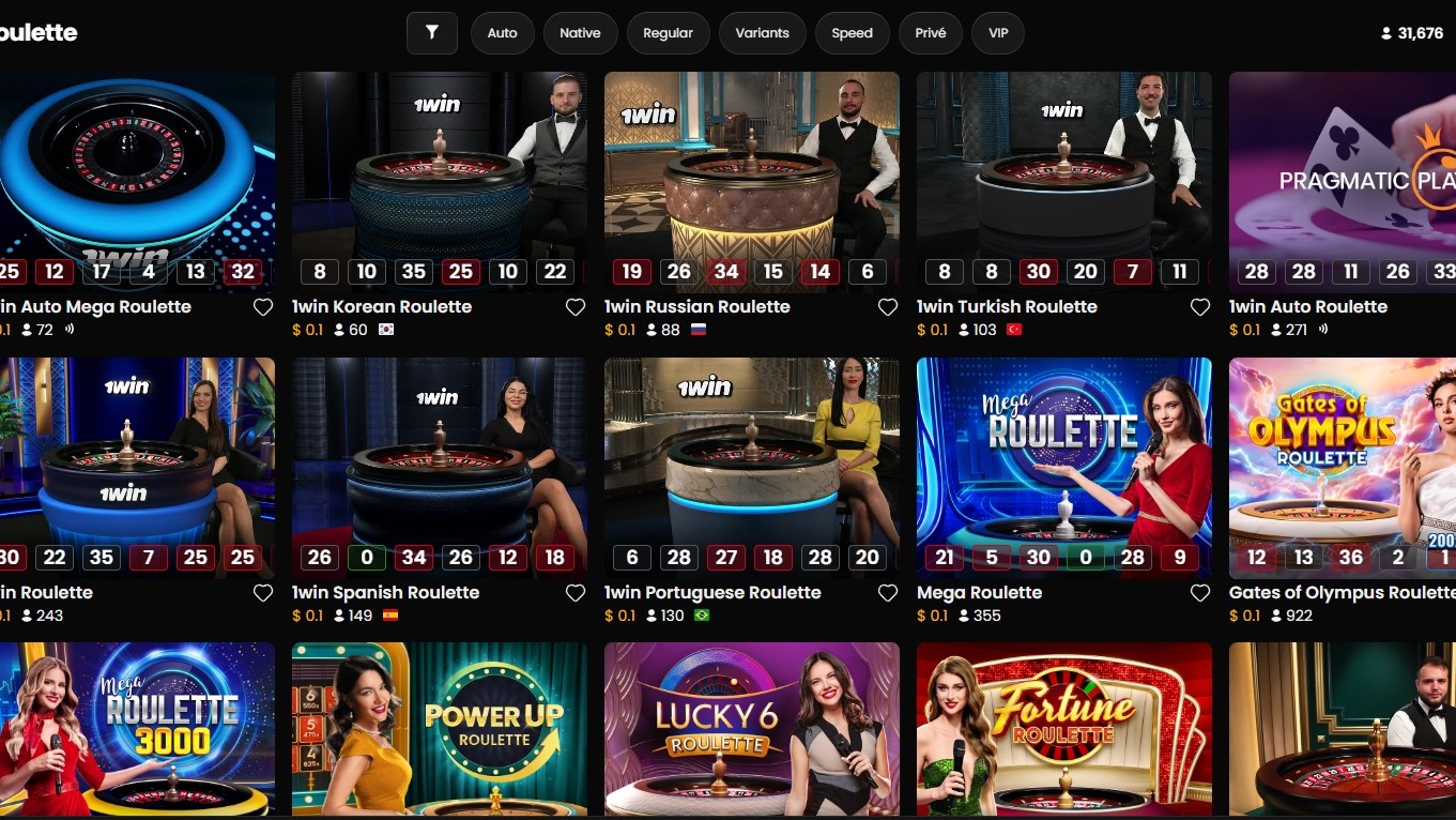 Lobby der Live-Roulette-Tische von Pragmatic Play